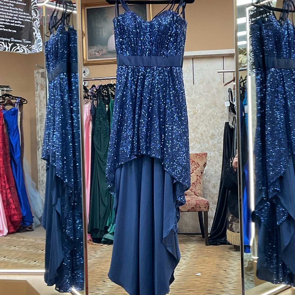 Jovani Sparkling Navy High Low Dress
